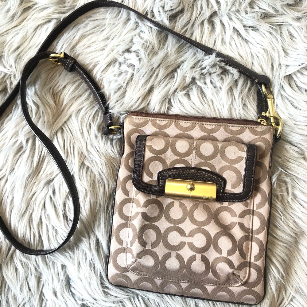Gold and Brown Coach Crossbody Purse Gold Buckle